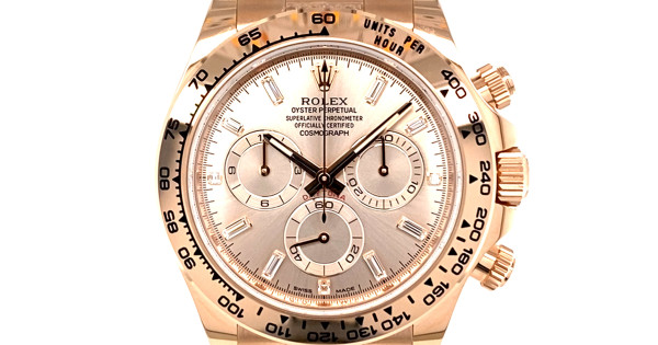 Buy Rolex Daytona Rose Gold 116505 Sundust Dial Baguette Diamonds Index ...